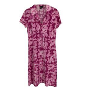 BCBGMaxAzria Pink Abstract Camo Shortsleeve 1/4 Button Midi Dress w/  belt M